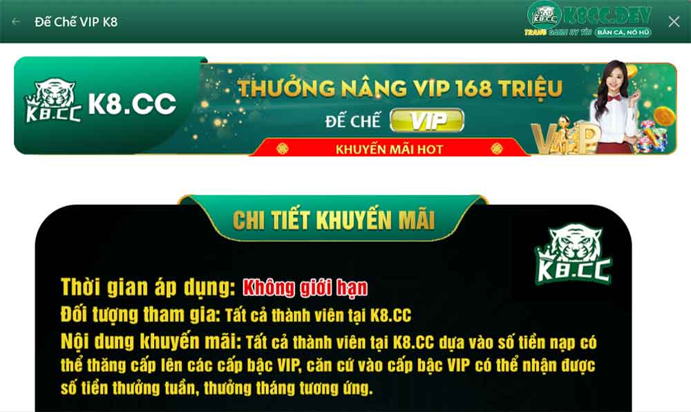 Thưởng khi nâp cấp lên VIP